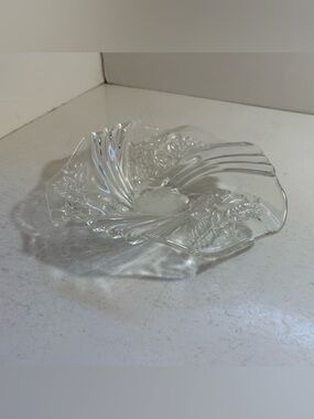 Vintage Mikasa glass Christmas medley holiday candy dish ruffled bon bon plate